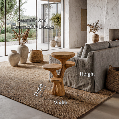 Rustic Sculptural Side Table With Handcrafted Solid Wood Pedestal Base For Living Room And Bedroom - view 8 of 8