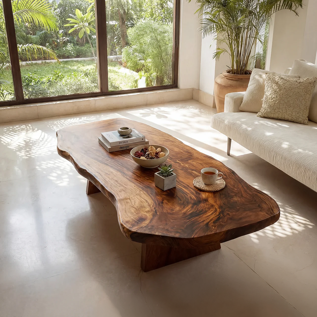 Organic Live Edge Coffee Table with Solid Block Base - view 5 of 7