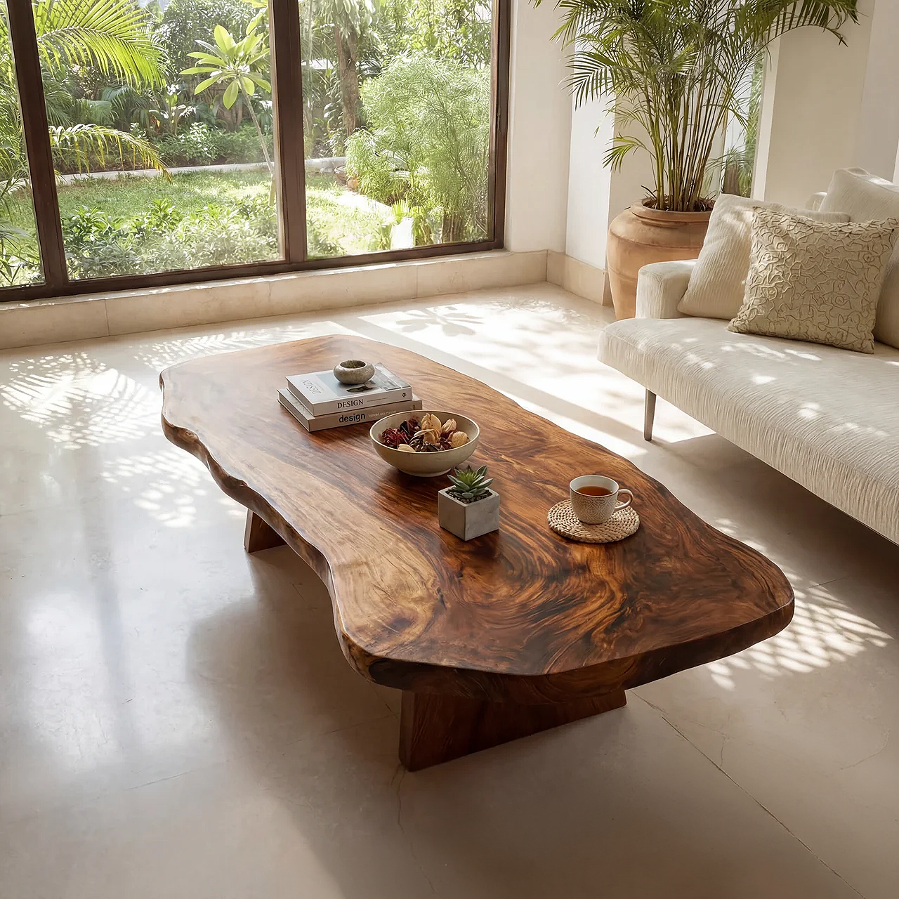 Organic Live Edge Coffee Table with Solid Block Base - view 5 of 7