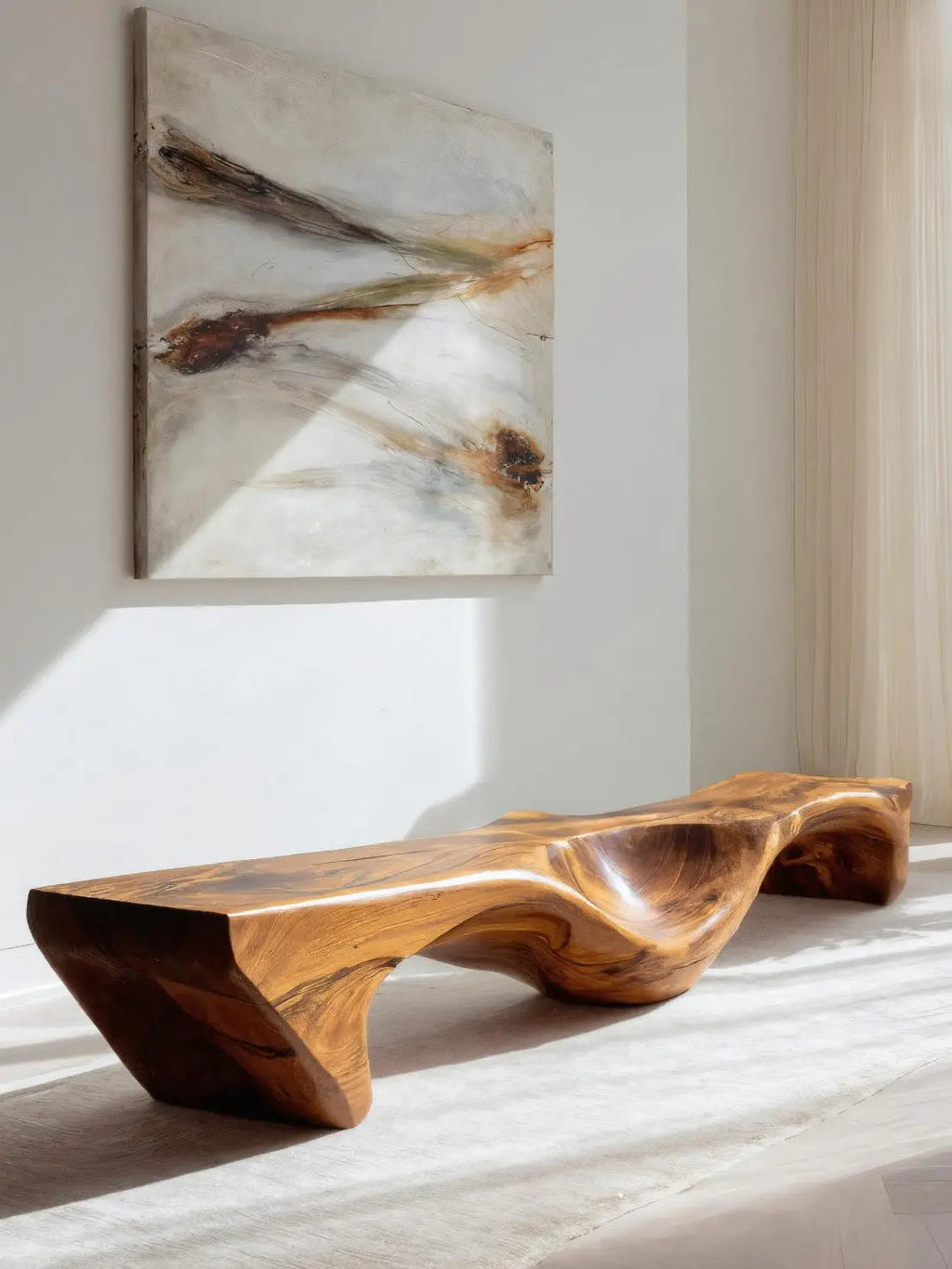 Organic Bench With Carved Wave Design For Living Room - view 2 of 8
