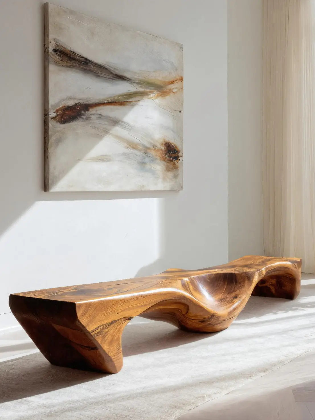 Organic Bench With Carved Wave Design For Living Room - view 2 of 8