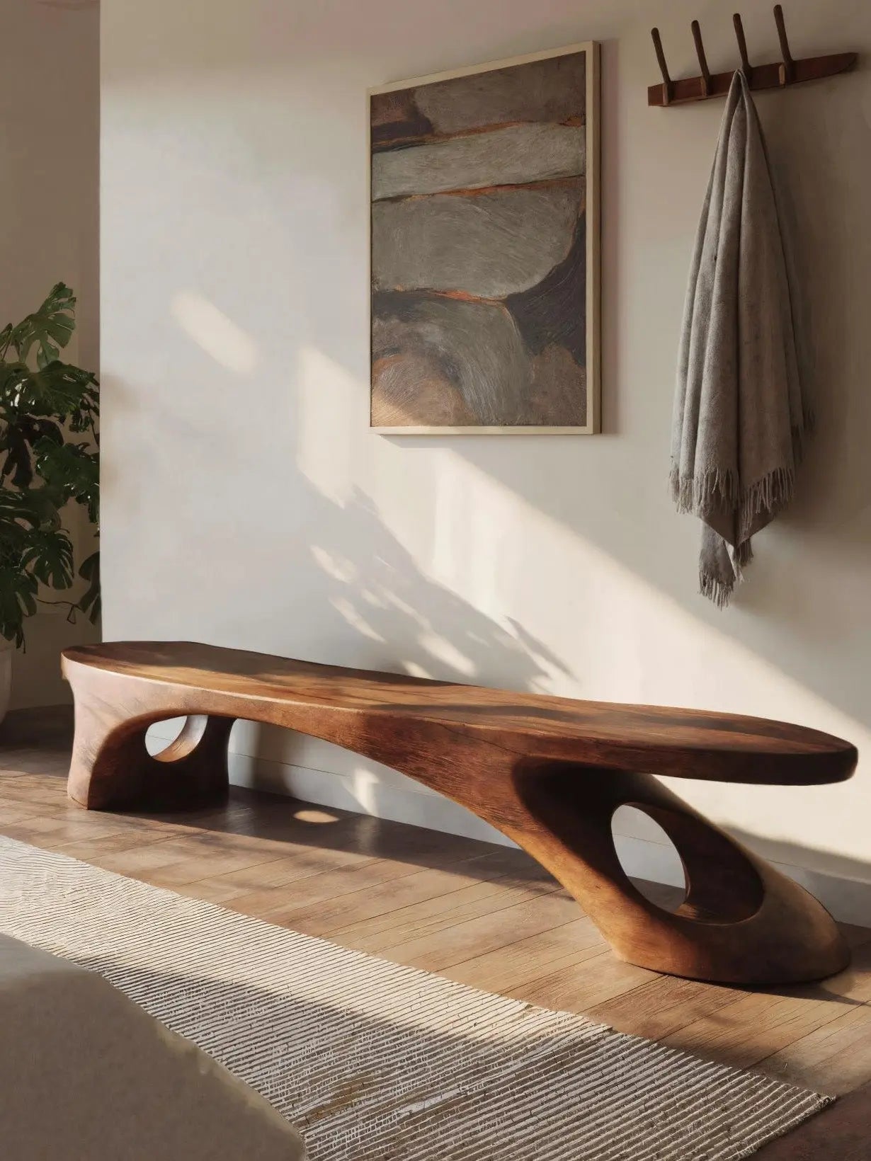 Modern Sculptural Bench With Organic Design For Entryway - view 2 of 7