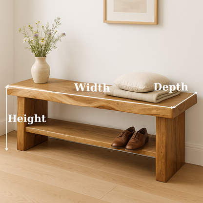 Handcrafted Solid Wood Bench – Live Edge Entryway Seating with Storage Shelf - view 2 of 5