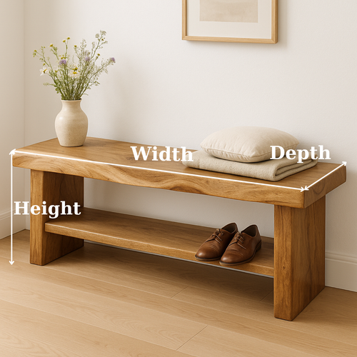 Handcrafted Solid Wood Bench – Live Edge Entryway Seating with Storage Shelf - view 2 of 5