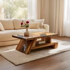 Angled Solid Wood Coffee Table With Open Shelf - view 8 of 8