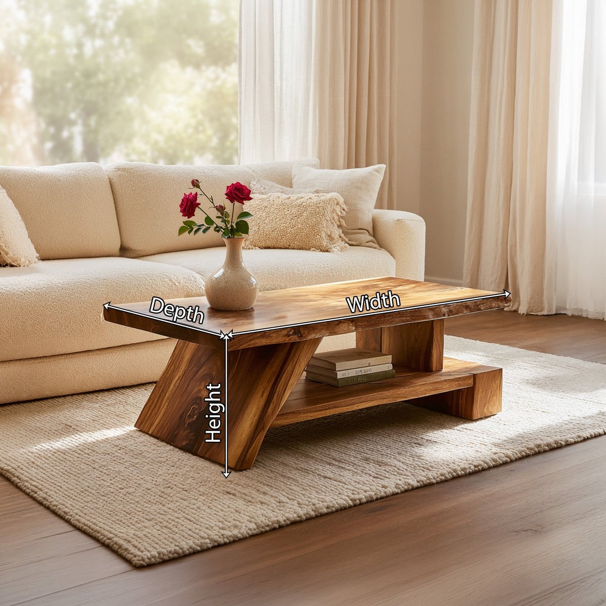 Angled Solid Wood Coffee Table With Open Shelf - view 8 of 8