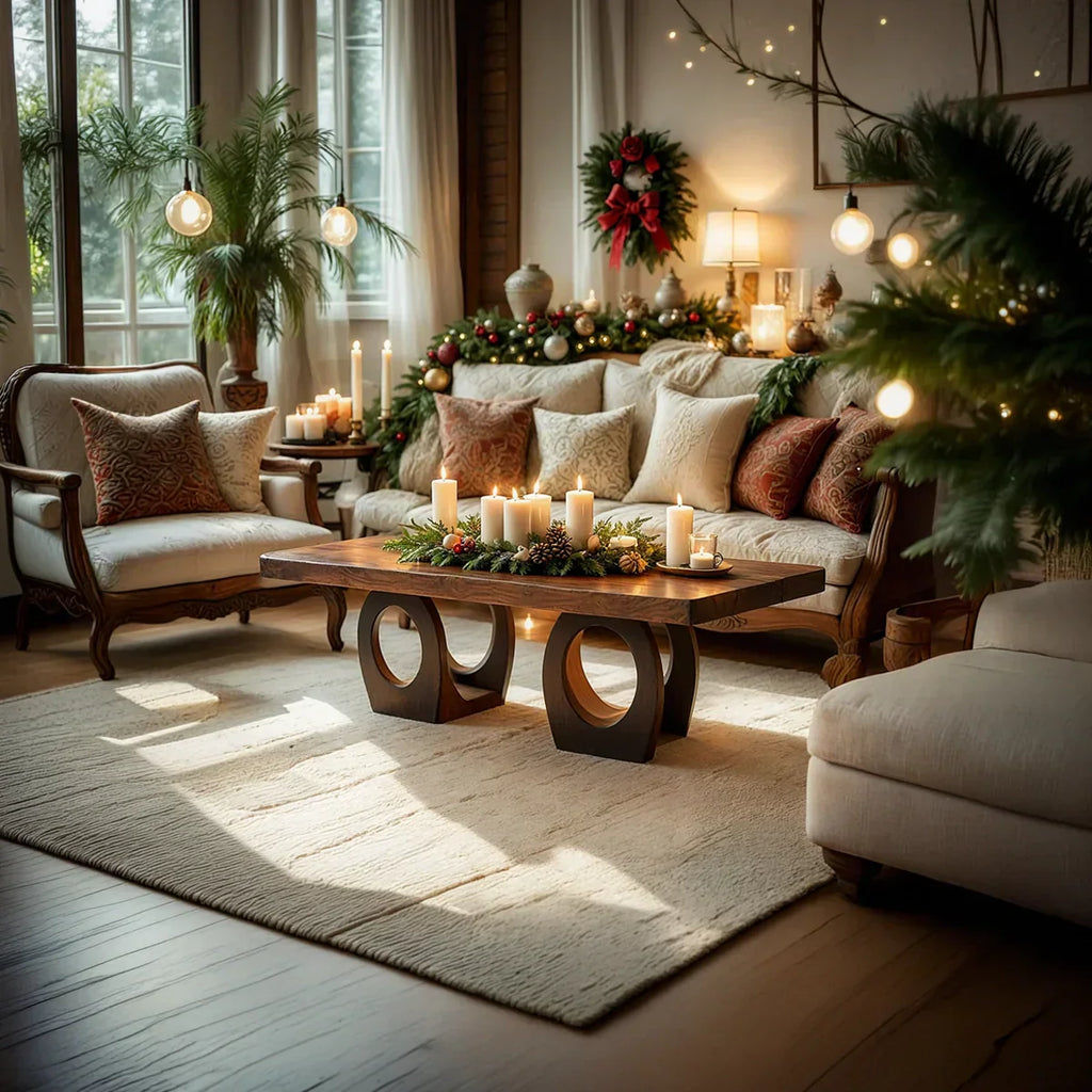 Natural Wood Coffee Table with Dual Circular Open Frame Base - view 2 of 7