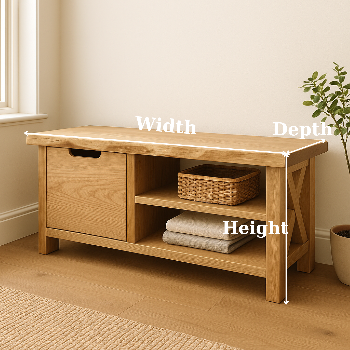 Handcrafted Solid Wood Bench – Modern Rustic Seating with X-Accent and Storage - view 3 of 6