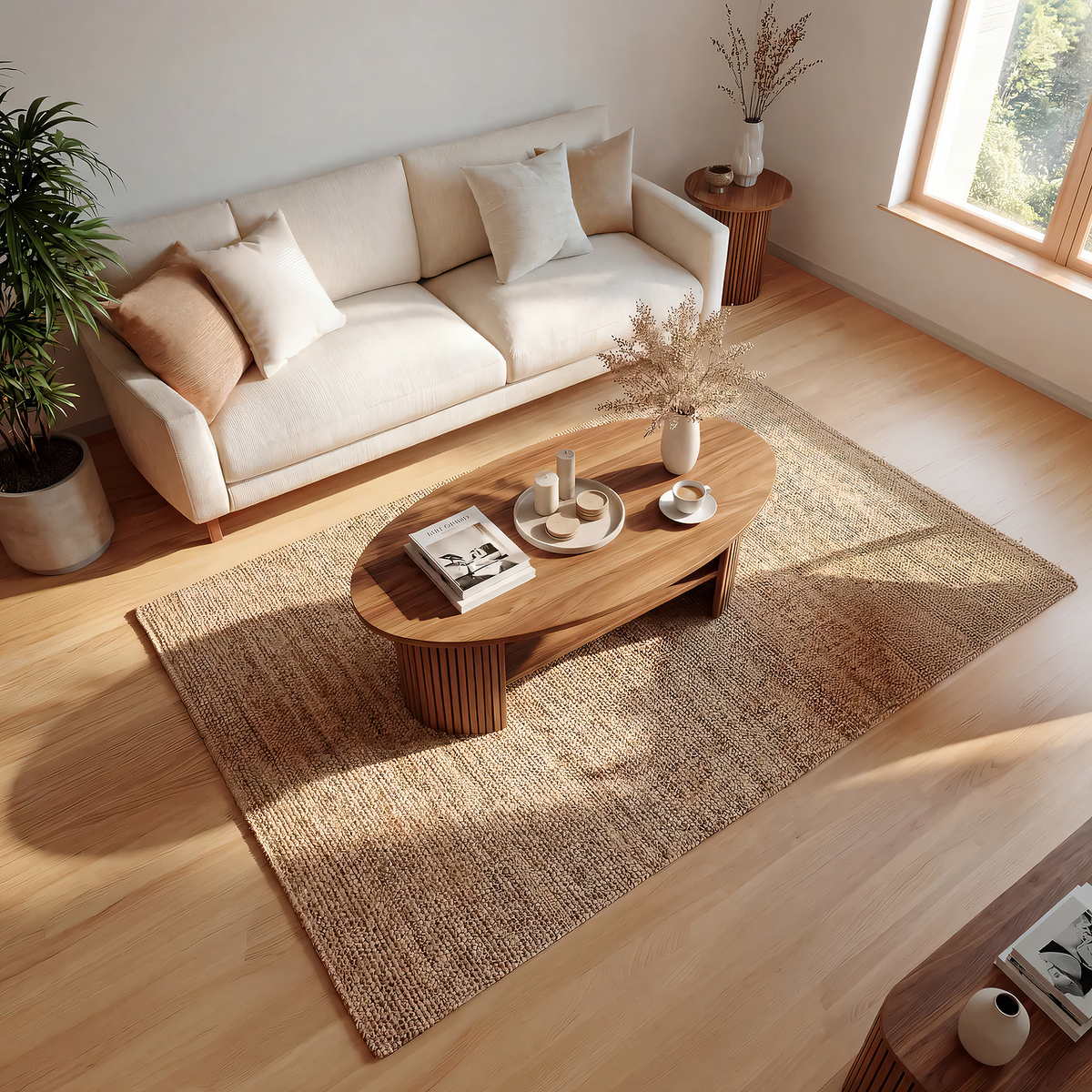 Oval Coffee Table with Fluted Base and Open Shelf Design - view 4 of 7