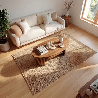 Oval Coffee Table with Fluted Base and Open Shelf Design - view 4 of 7