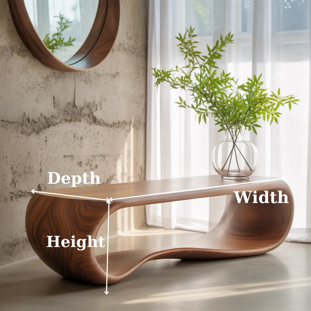 Handcrafted Solid Wood Bench – Sculptural Modern Walnut Wave Table - view 2 of 5