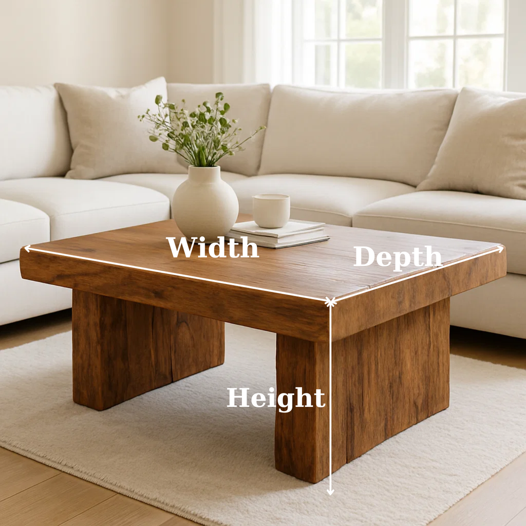 Handcrafted Solid Wood Coffee Table – Rustic Block Base Design for Living Room - view 3 of 6
