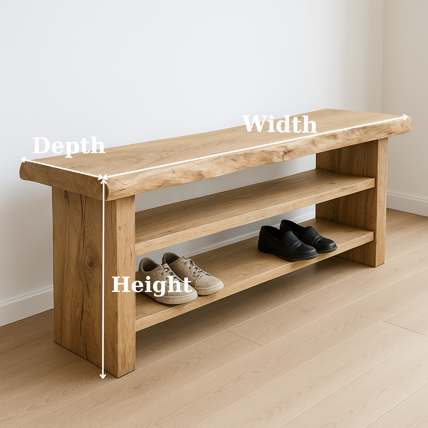 Handcrafted Solid Wood Entryway Bench with Shoe Storage – Natural Live-Edge Design - view 3 of 6