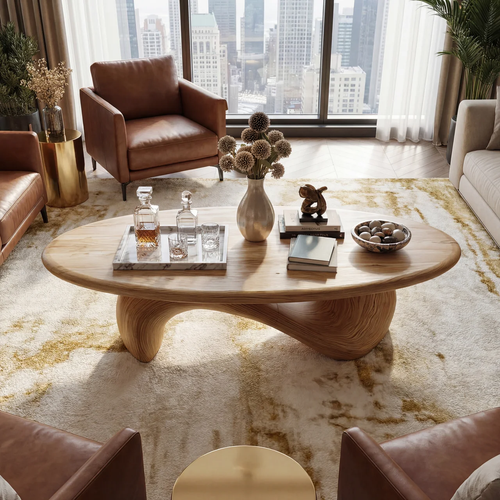 Sculptural Oval Coffee Table with Organic Curve Base for Classic Interiors - view 1 of 7