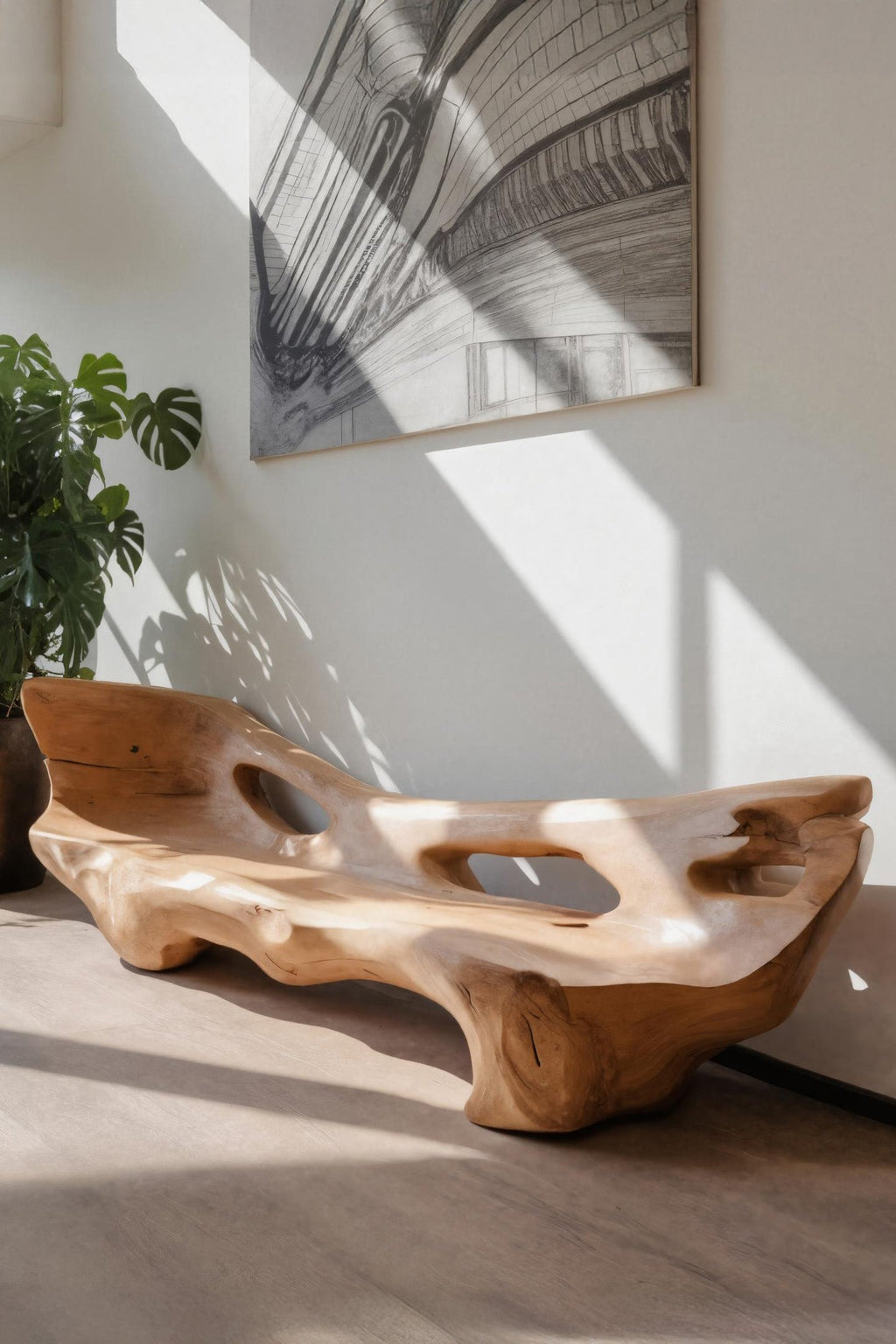 Modern Sculpted Bench For Living Room Or Entryway - view 2 of 7