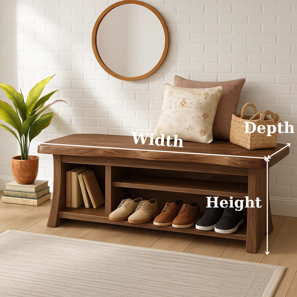 Handcrafted Solid Wood Walnut Bench – Organic Design with Integrated Shelving - view 3 of 6