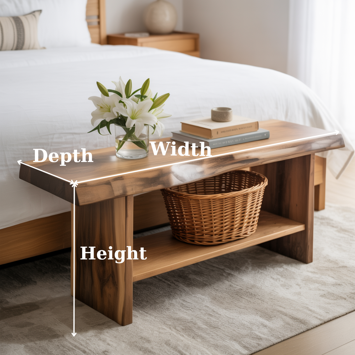 Handcrafted Solid Wood Bench – Live Edge Seating & Bedroom Storage - view 3 of 6