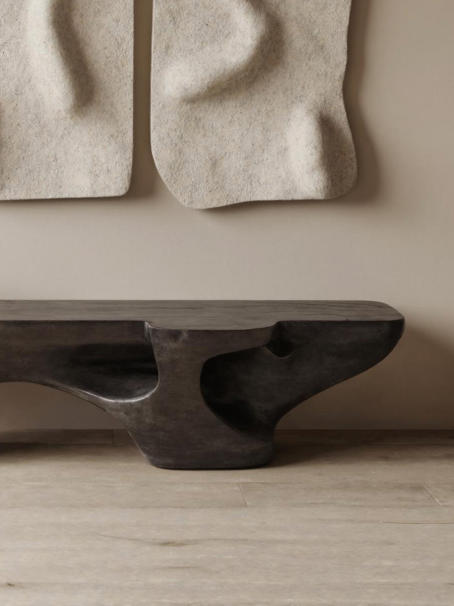 Contemporary Sculptural Bench With Carved Design For Living Room - view 4 of 7