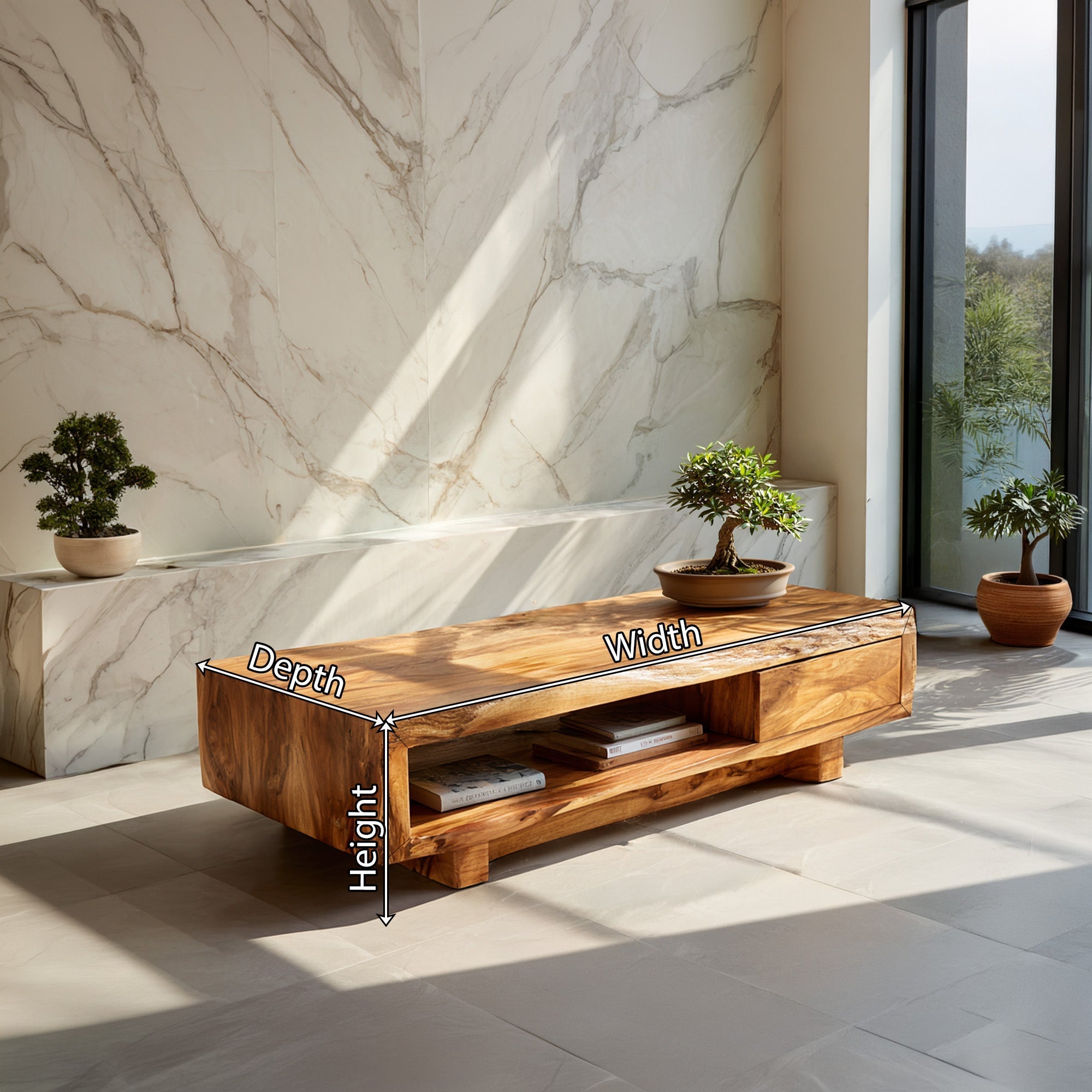 Live Edge Storage Coffee Table With Dual Drawer Design - view 8 of 8