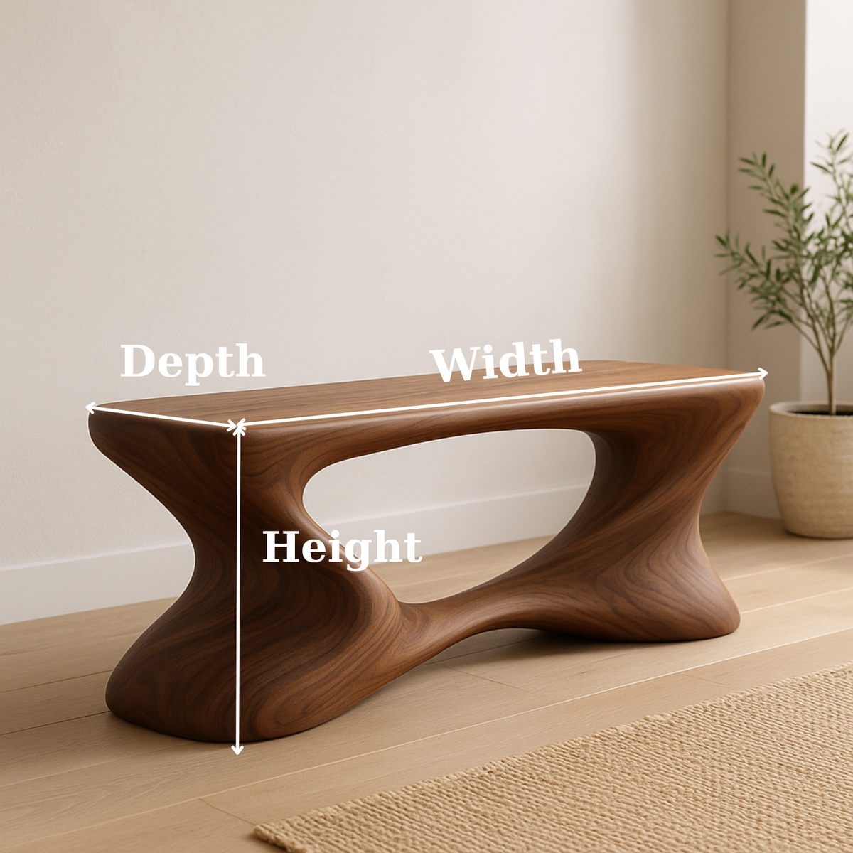 Handcrafted Solid Wood Bench – Sculptural Modern Walnut Wave Accent Table - view 3 of 6