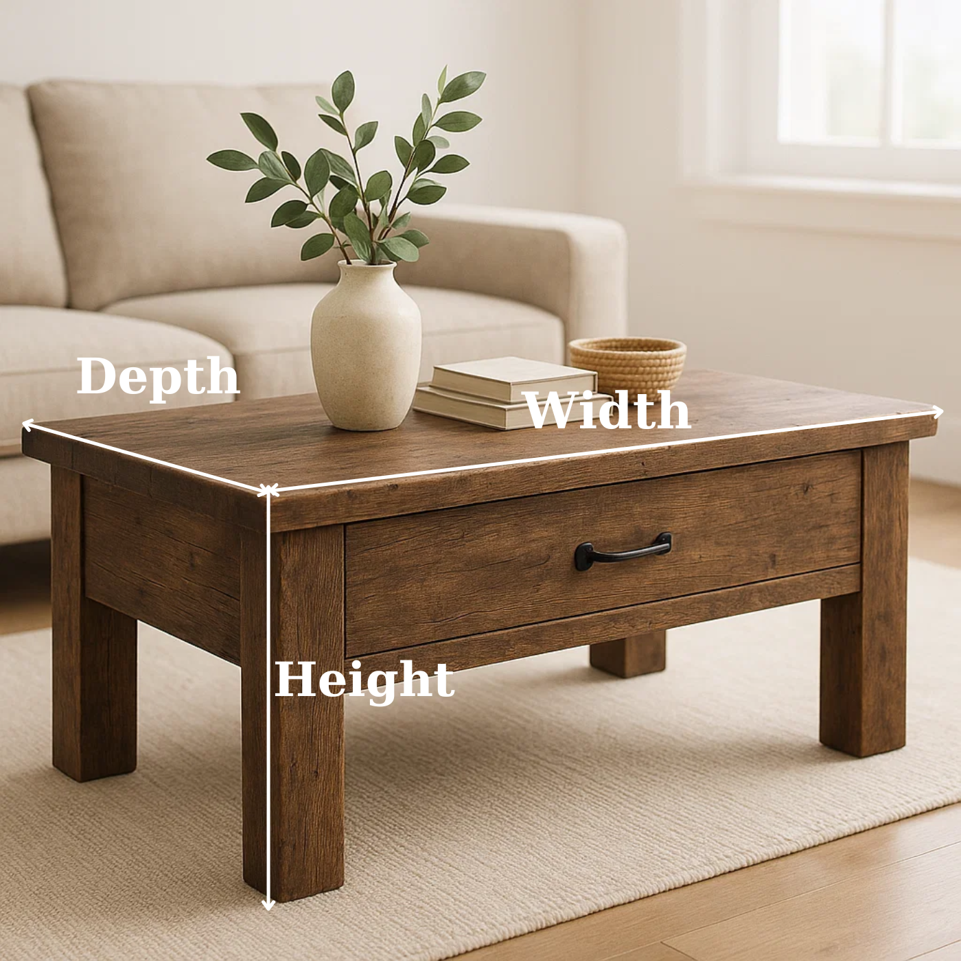 Handcrafted Solid Wood Coffee Table – Rustic Modern Storage with Single Drawer - view 3 of 6