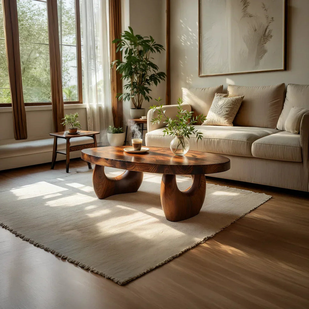Organic Natural Wood Coffee Table with Sculpted Open Base - view 2 of 7