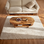 Solid Wood Oval Coffee Table with Shelf  Modern Natural Wood Living Room Table - view 5 of 6