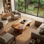 Live Edge Solid Wood Coffee Table Organic Shape Natural Wood Tea Table with Shelf - view 6 of 7