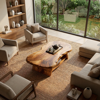 Live Edge Solid Wood Coffee Table Organic Shape Natural Wood Tea Table with Shelf - view 6 of 7