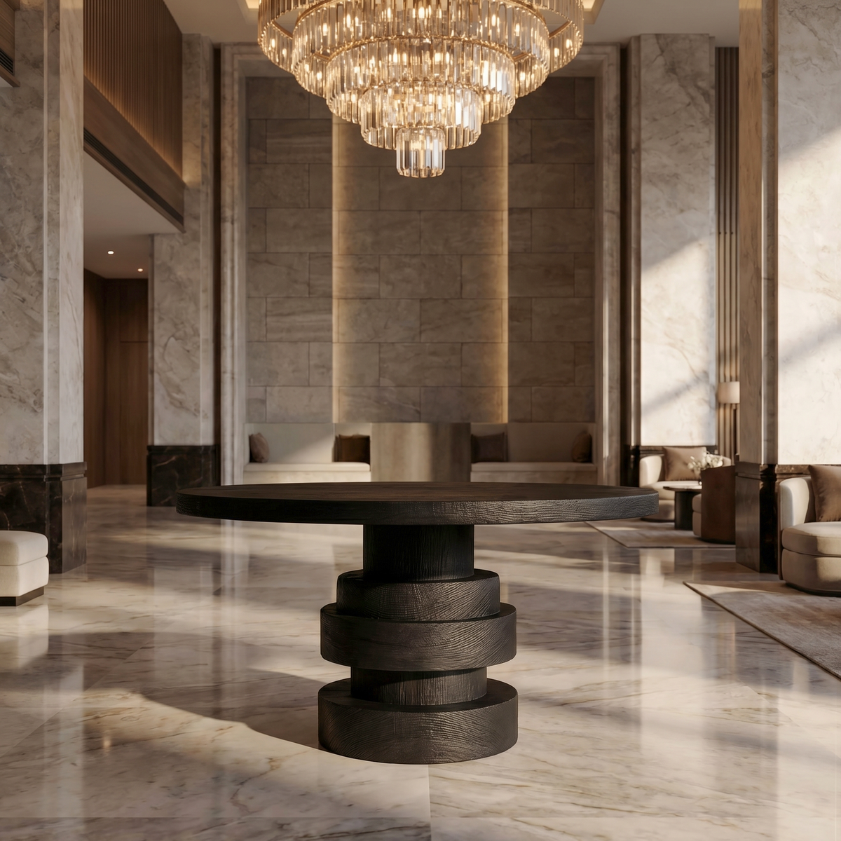 Modern Luxury Stacked Base Round Entryway Table For Entryway And Lobby - view 4 of 8