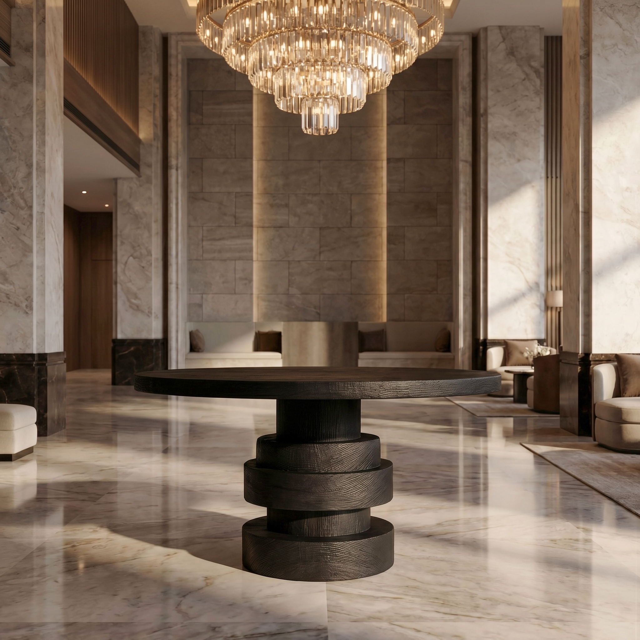 Modern Luxury Stacked Base Round Entryway Table For Entryway And Lobby - view 4 of 8