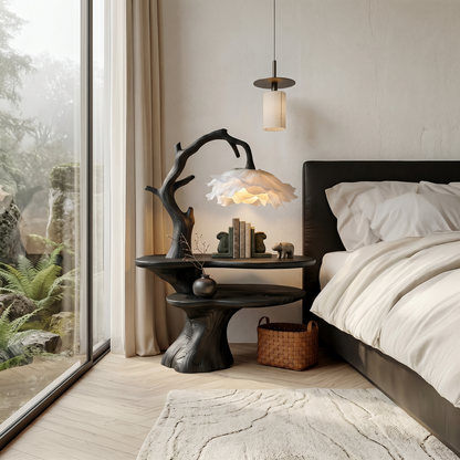 Natural Bedside Table With Floral Lamp And Tree Branch Form For Bedroom And Guest Room - view 4 of 8
