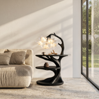 Rustic Side Table With Flower Shade Lamp For Bedroom And Living Room - view 4 of 8