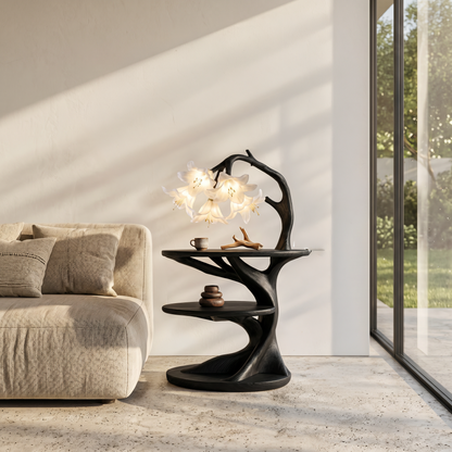 Rustic Side Table With Flower Shade Lamp For Bedroom And Living Room - view 4 of 8