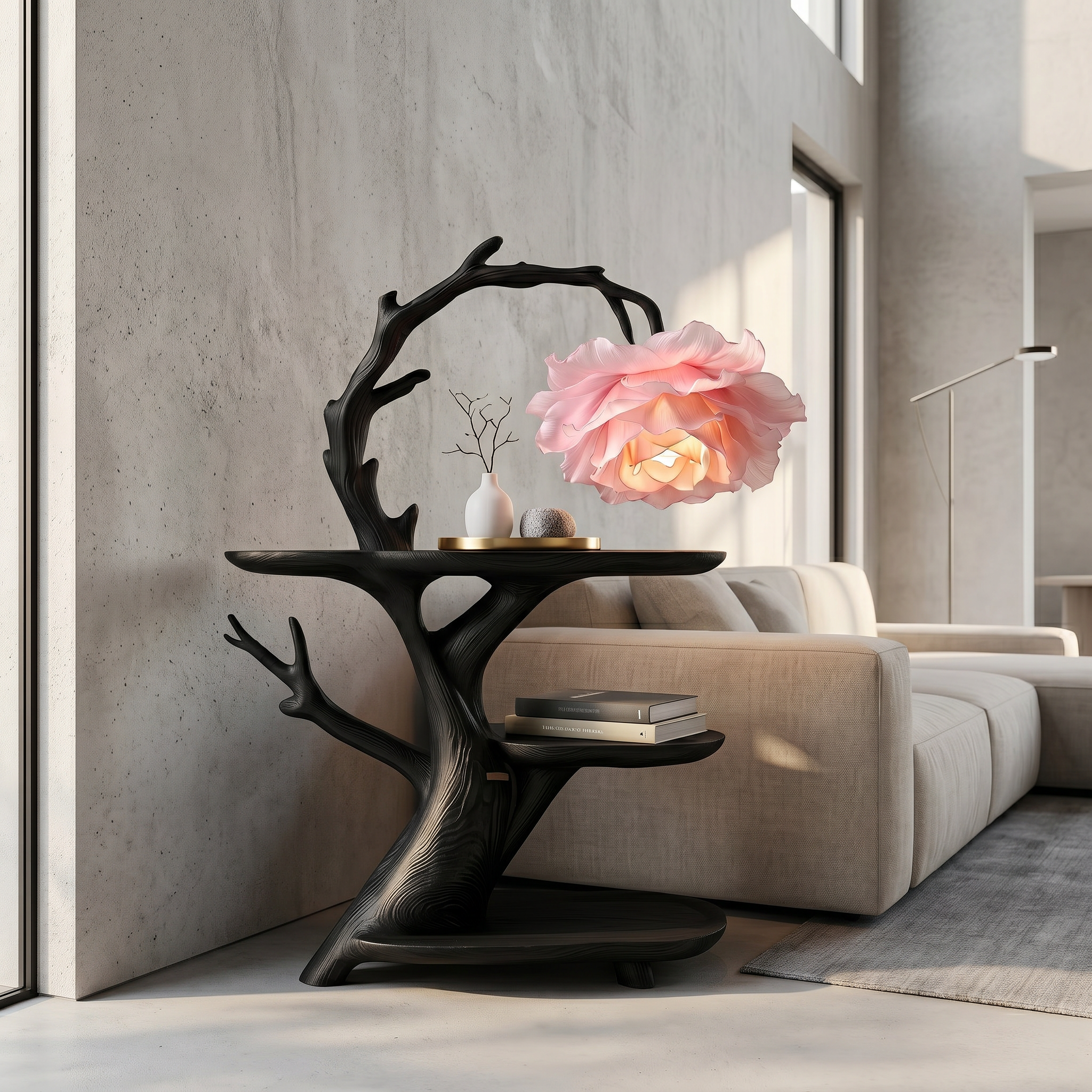 Contemporary Side Table With Floral Accent Lamp For Bedroom And Lounge - view 4 of 8