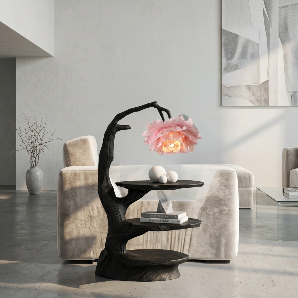 Natural End Table With Tree Branch Form And Flower Lamp For Bedroom And Reading Nook - view 4 of 8