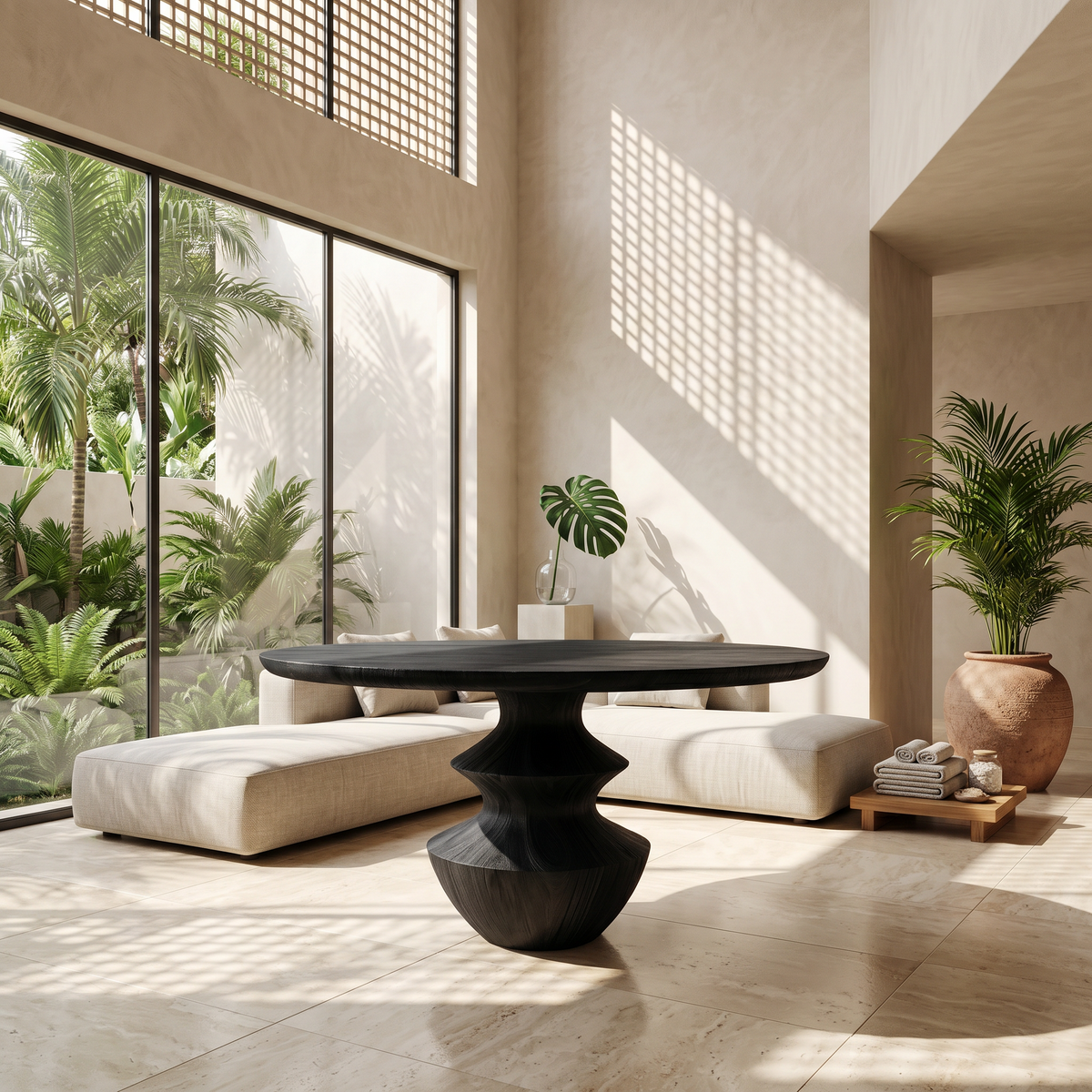 Modern Foyer Table With Sculptural Solid Wood Pedestal Base For Entryway - view 4 of 8