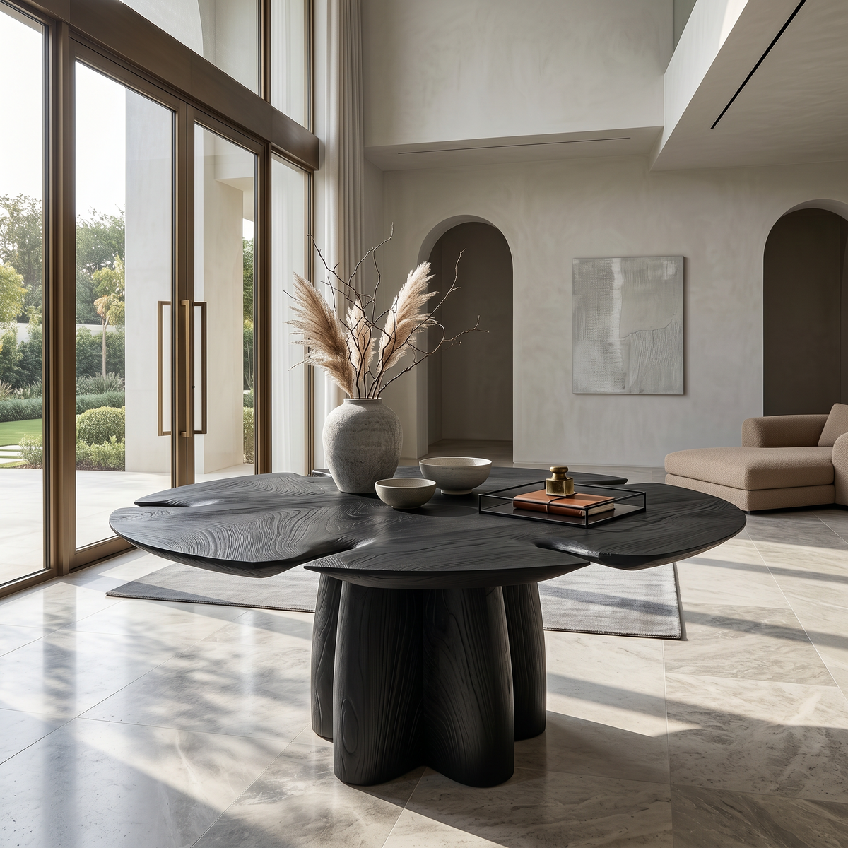 Modern Foyer Table With Sculptural Solid Wood Pedestal Base For Entryway And Hallway - view 4 of 8