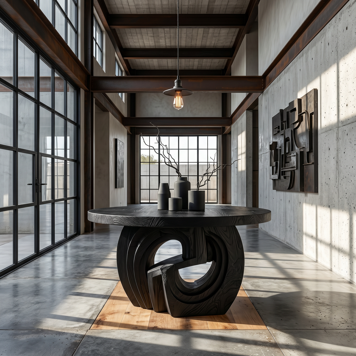 Rustic Foyer Table With Sculptural Ring Pedestal Base For Entryway And Hallway - view 4 of 8