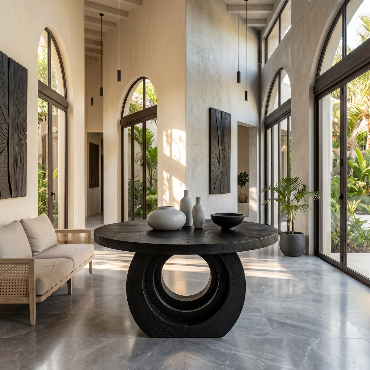 Contemporary Round Foyer Table With Sculptural Open Ring Base For Entryway And Hallway - view 4 of 8
