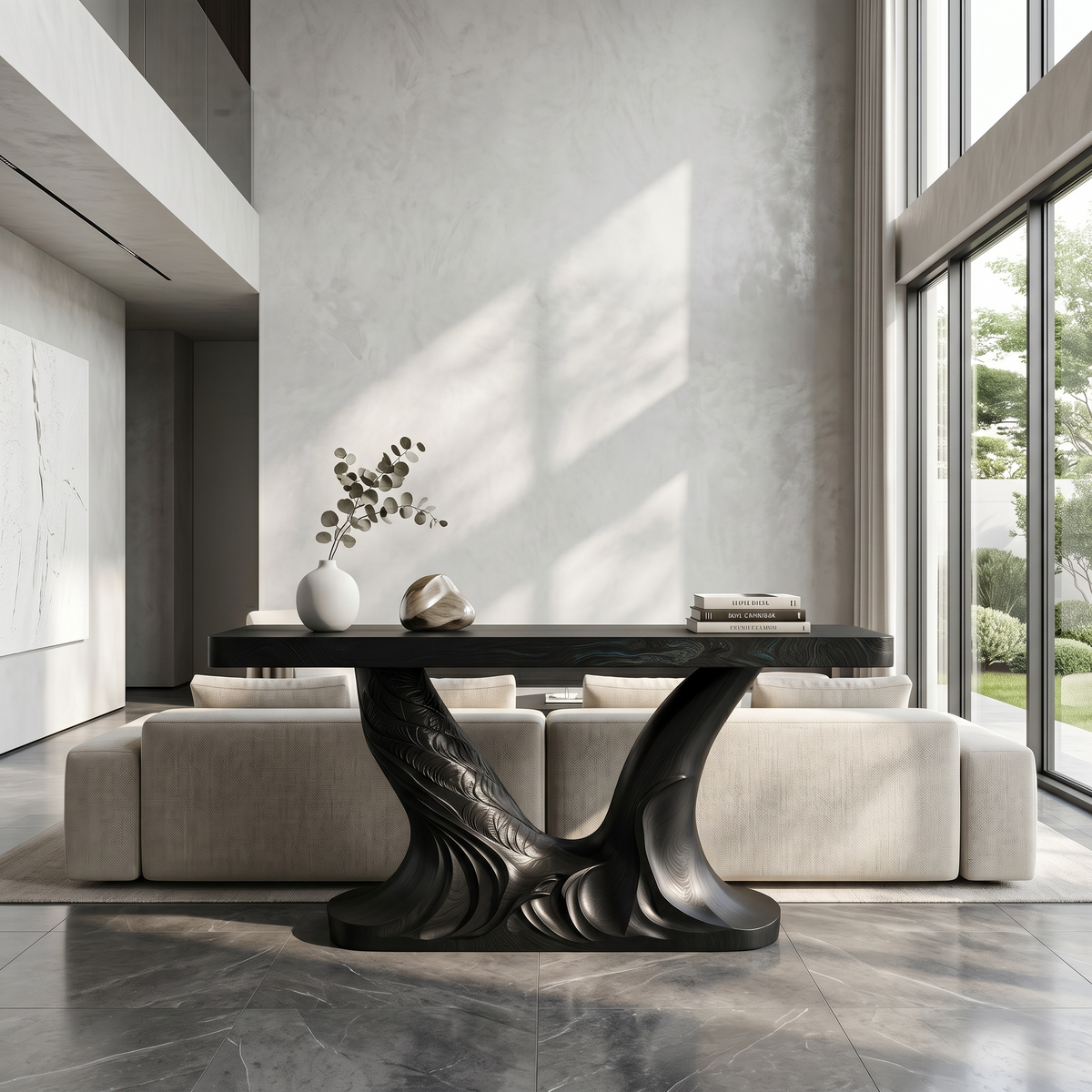 Organic Console Table With Sculptural Double Pedestal Base For Entryway - view 4 of 8