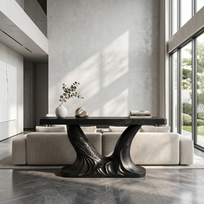 Organic Console Table With Sculptural Double Pedestal Base For Entryway - view 4 of 8