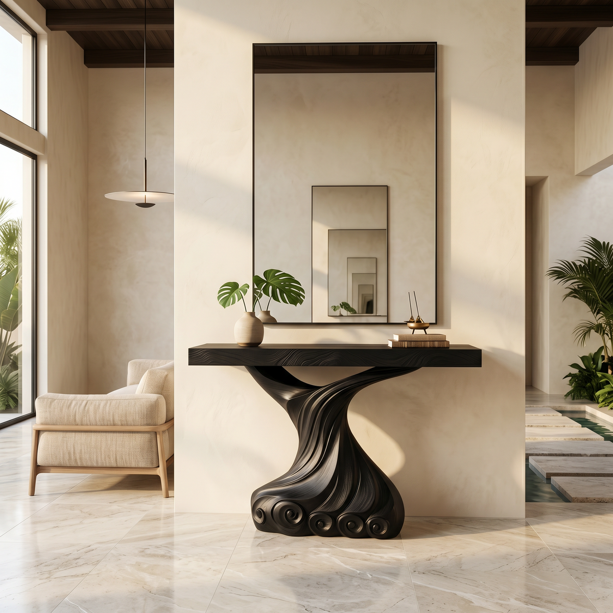 Contemporary Console Table With Carved Twist Form For Hallway - view 4 of 8