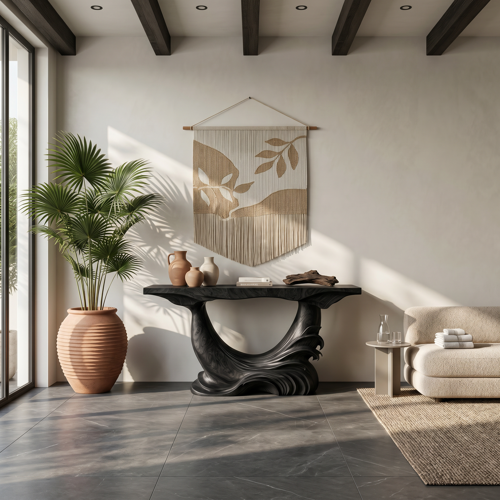 Natural Console Table With Flowing Wood Sculpture For Hallway - view 4 of 8