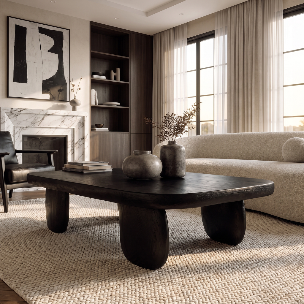 Minimal Coffee Table With Organic Pedestal Base For Living Room - view 4 of 8