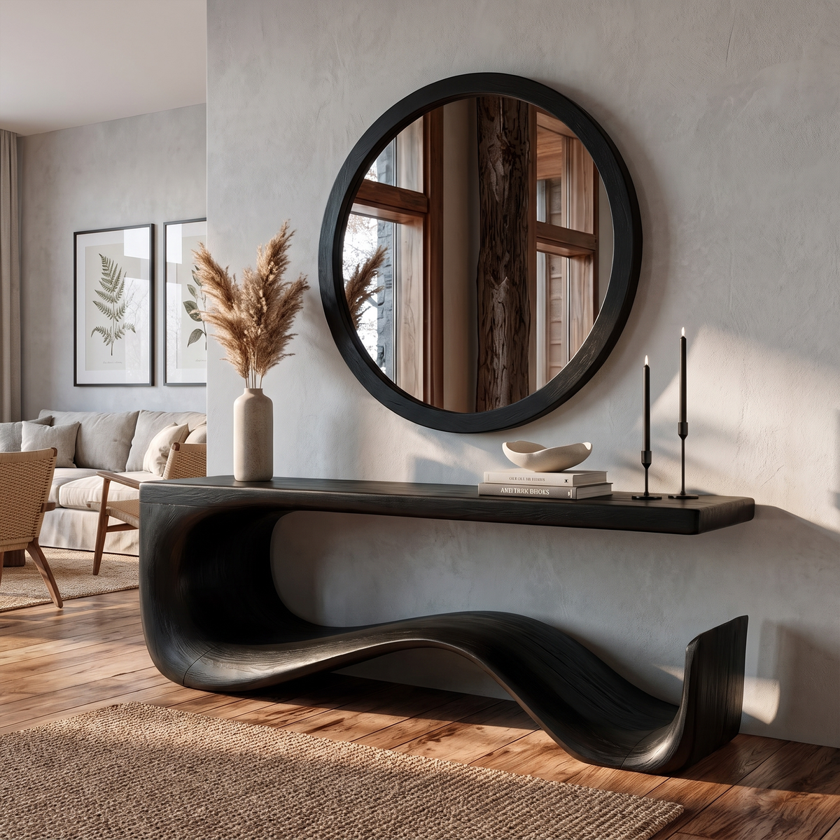 Rustic Console Table With Handcrafted Curved Wood Design For Entryway - view 4 of 8