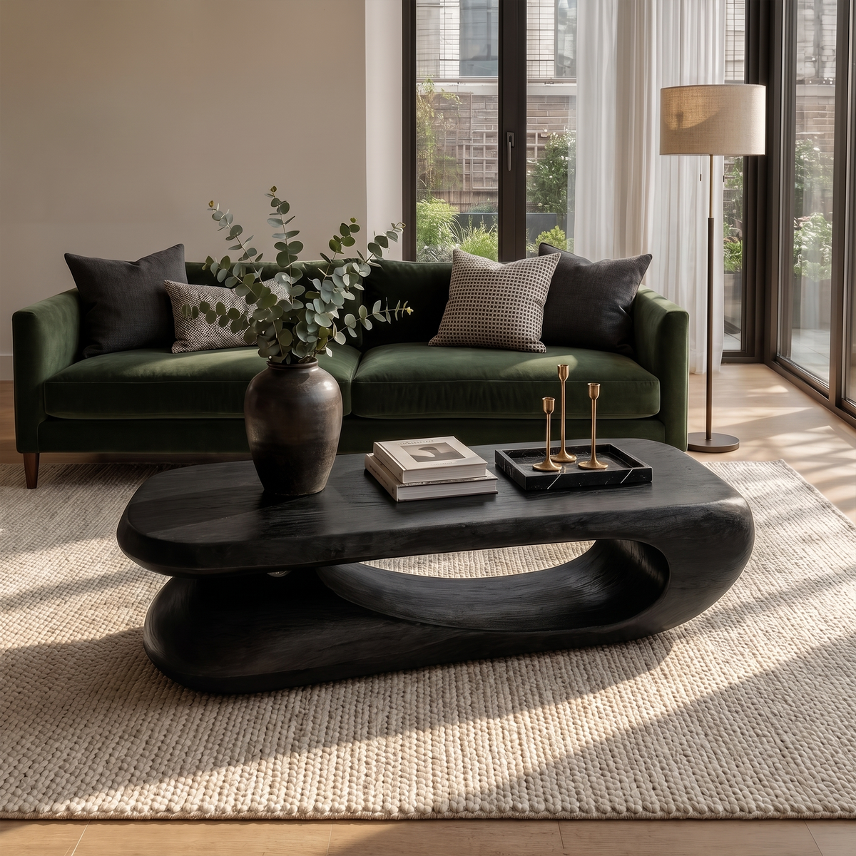 Organic Coffee Table With Flowing Monolithic Wood Form For Living Room - view 4 of 8