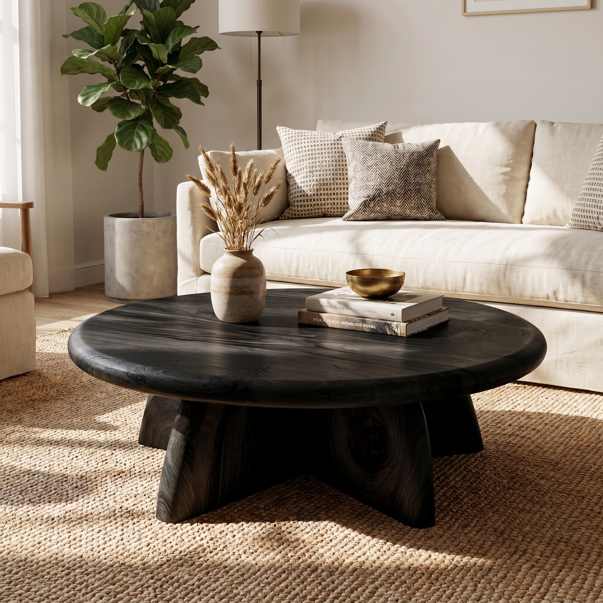 Rustic Coffee Table With Solid Wood Stump Base For Living Room - view 4 of 8