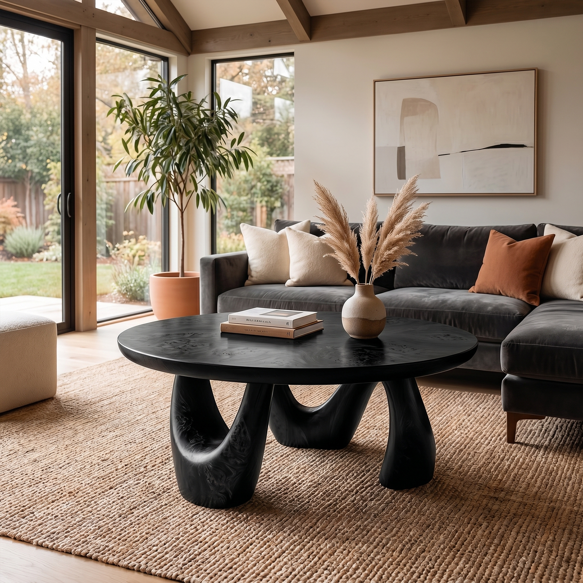 Organic Coffee Table With Freeform Live Edge Top And Sculptural Loop Wood Base For Living Room - view 4 of 8