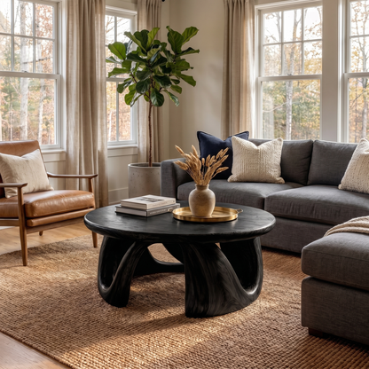 Organic Modern Coffee Table With Round Wood Top And Artistic Curved Base For Living Room - view 4 of 8